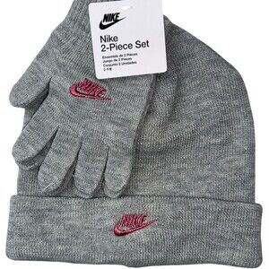 Nike Beanie & Gloves 2-Piece Set Girls 7/16 Futura Foldover Grey Heather New Hat